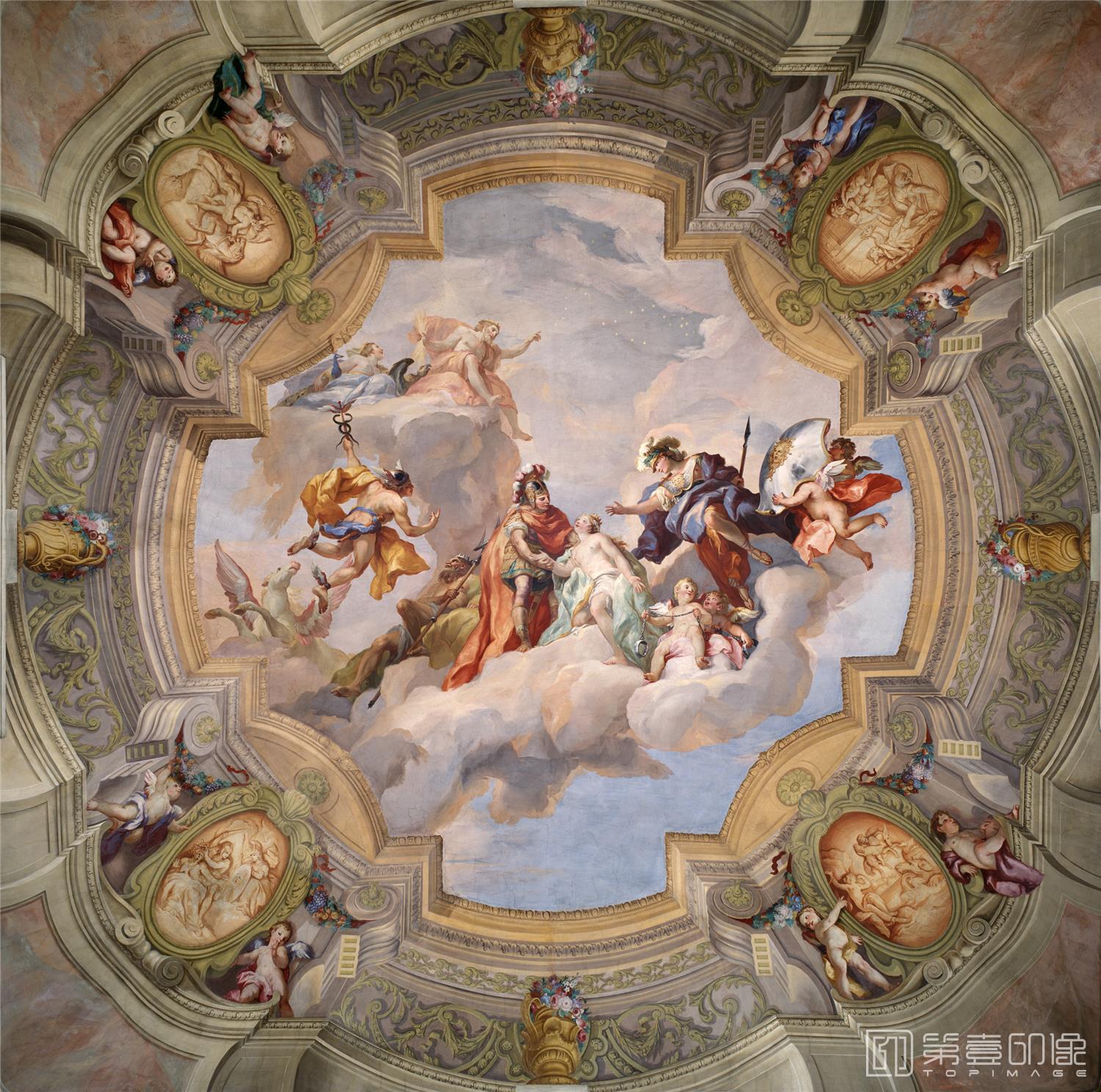 油画-列支敦士登皇家美术馆-Johann Michael RottmayrAndromeda taken up into Olympusfresco in the Ladies' Apartment of the-269